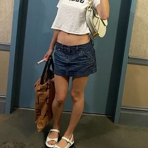 Vintage 2000s jean skirt. Y2K come back summer. Low rise mini blue Jean